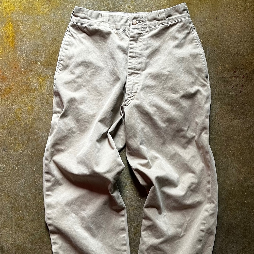 Vintage 1960s-1970s Military Trousers Cotton Khaki 8.2 oz. 30x29 Actual 26x27.5